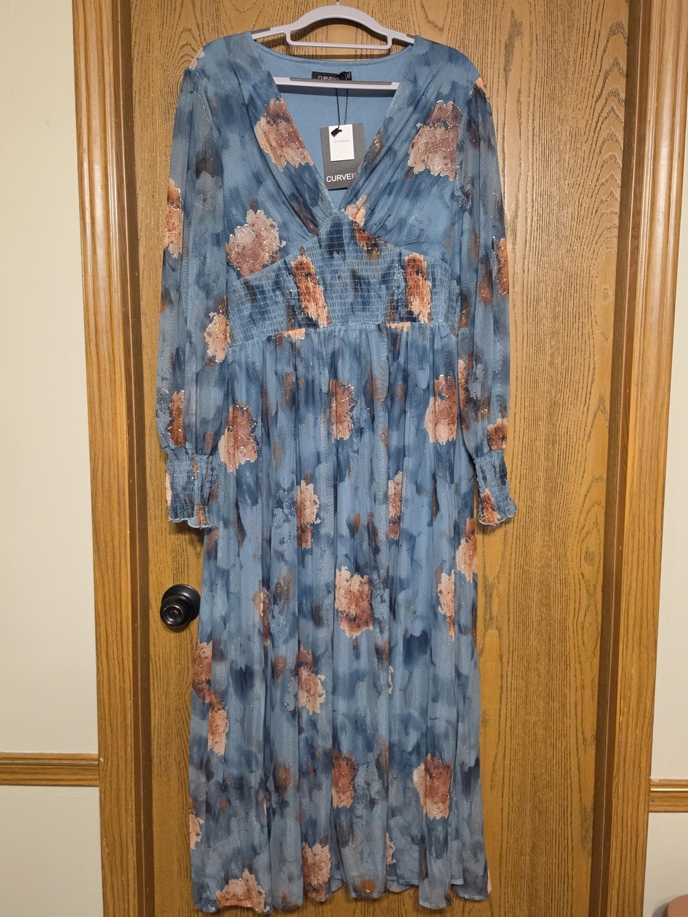 Blue Floral Long Sleeve Maxi Dress